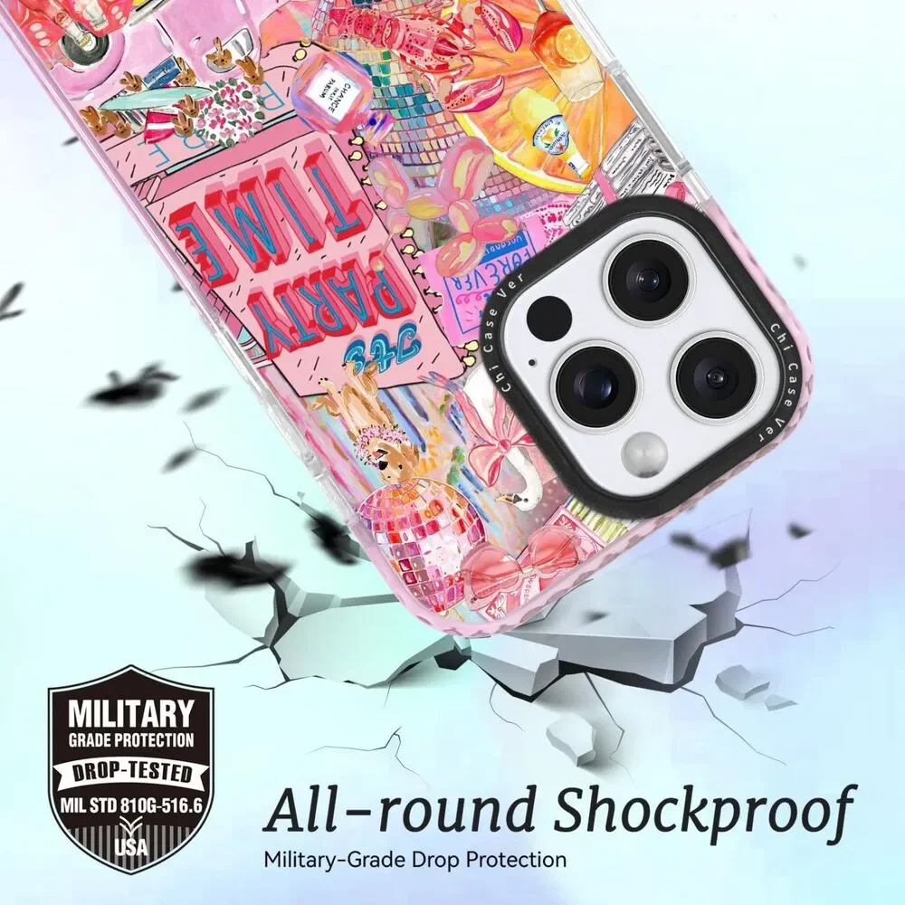 iPhone 12 Pro Max Case Pink Party Time Collage MagSafe Soft TPU Drop Protection
